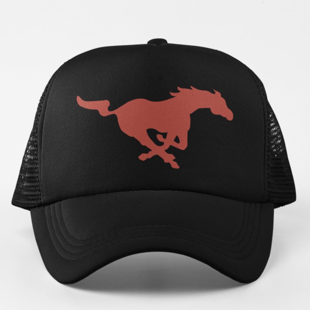 NEW SMU Mustangs Horse Logo Foam Trucker Mesh Snapback Hat BLACK